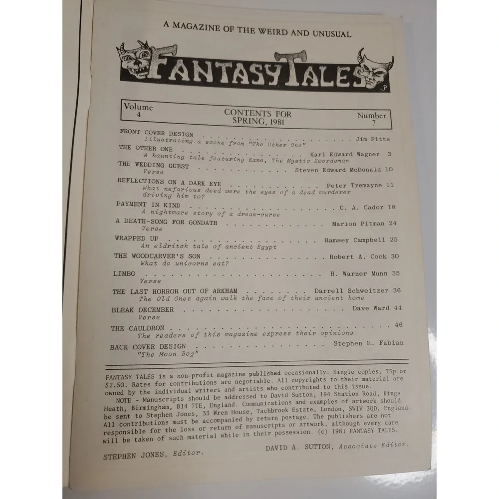 Fantasy Tales Vol 4 #7 - Horror Fanzine Digest 1981 Fabian, R. Campbell, Wagner